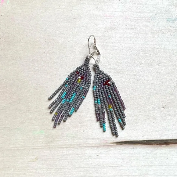 HANDMADE GLASS EARRINGS | Mini Kosmogonian Handwoven Earrings in Slate - Picture 5 of 5